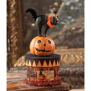 New Bethany Lowe Party Cat On Box Black Cat Pumpkin Jack O Lantern Halloween